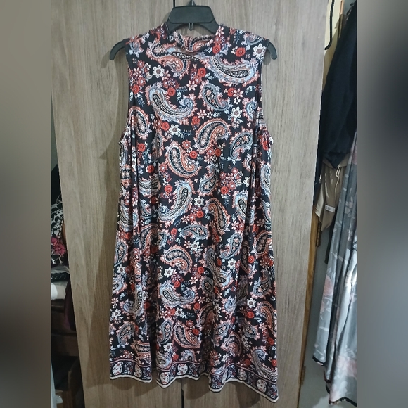 Paisley Sleeveless Mock Neck Swing Dress - Picture 1 of 6